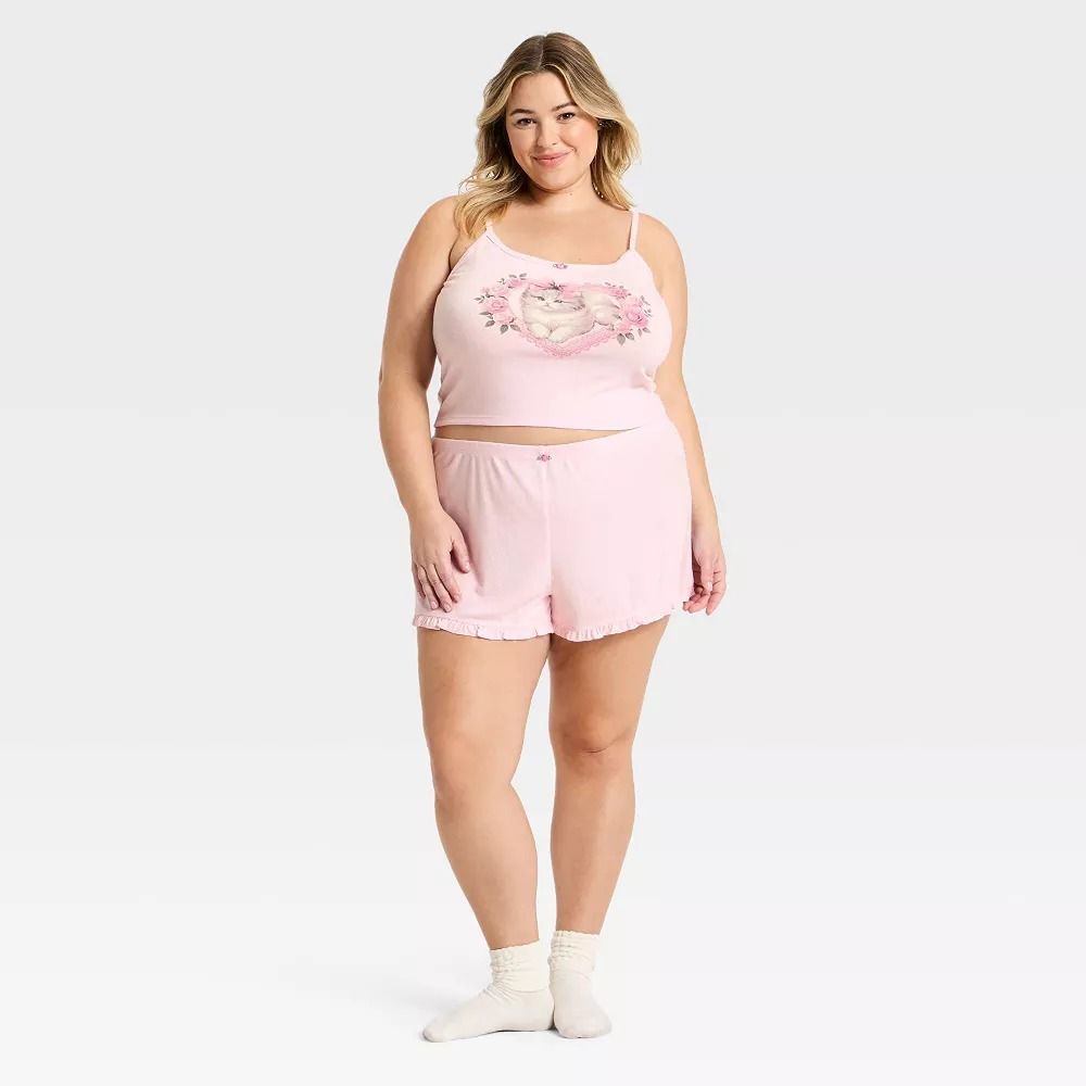 Women's Pointelle Tank Top and Shorts Pajama Set - Wild Fable Pink M